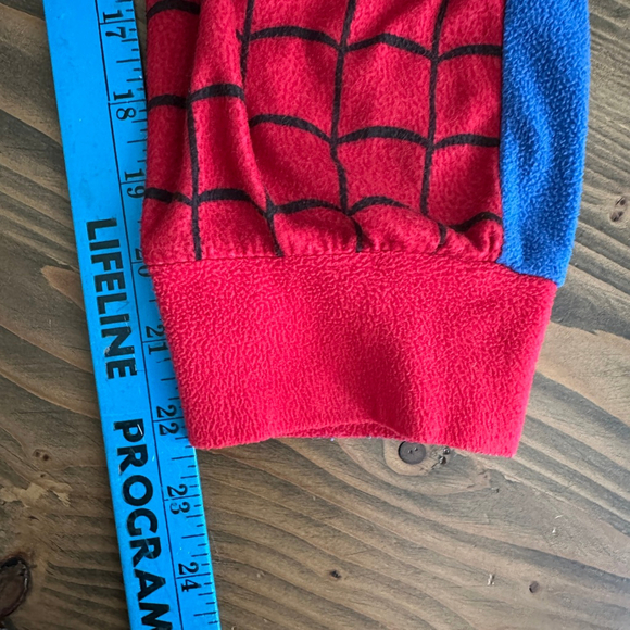 Boys Red & Blue Superhero One-Piece Pajama Suit – Hooded, Flame Resistant M - Picture 7 of 8